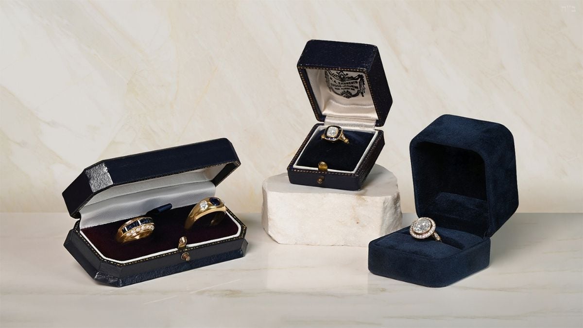 Estate Diamond Jewelry Ring Boxes with Antique Rings and Bands