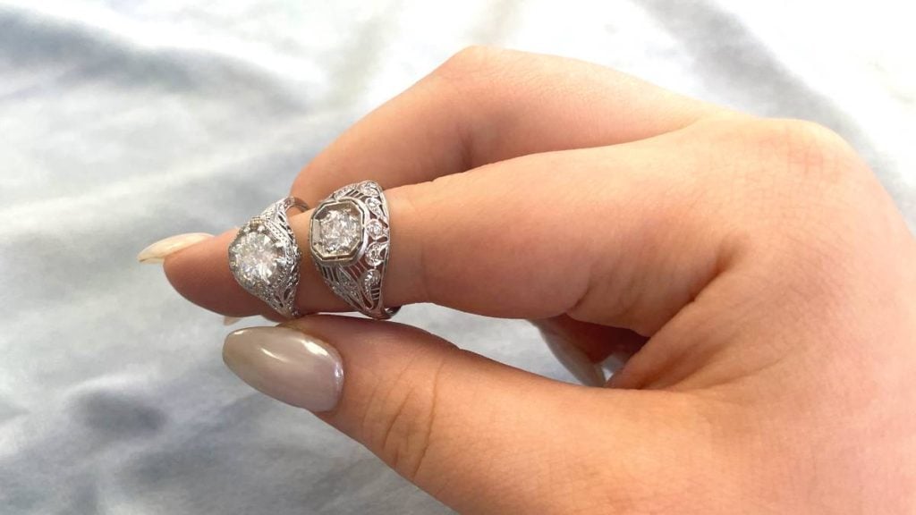 Openwork Filigree Ring and Metal Supported Filigree Ring on Finger