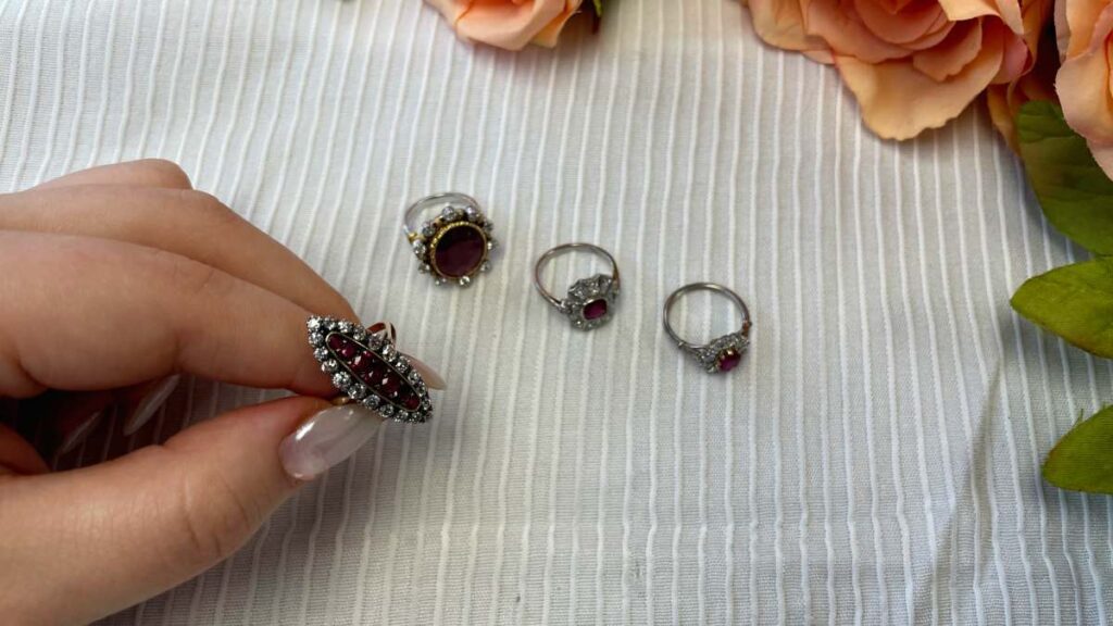 Unheated Pigeon-Blood Burma Ruby Rings Hand Holding