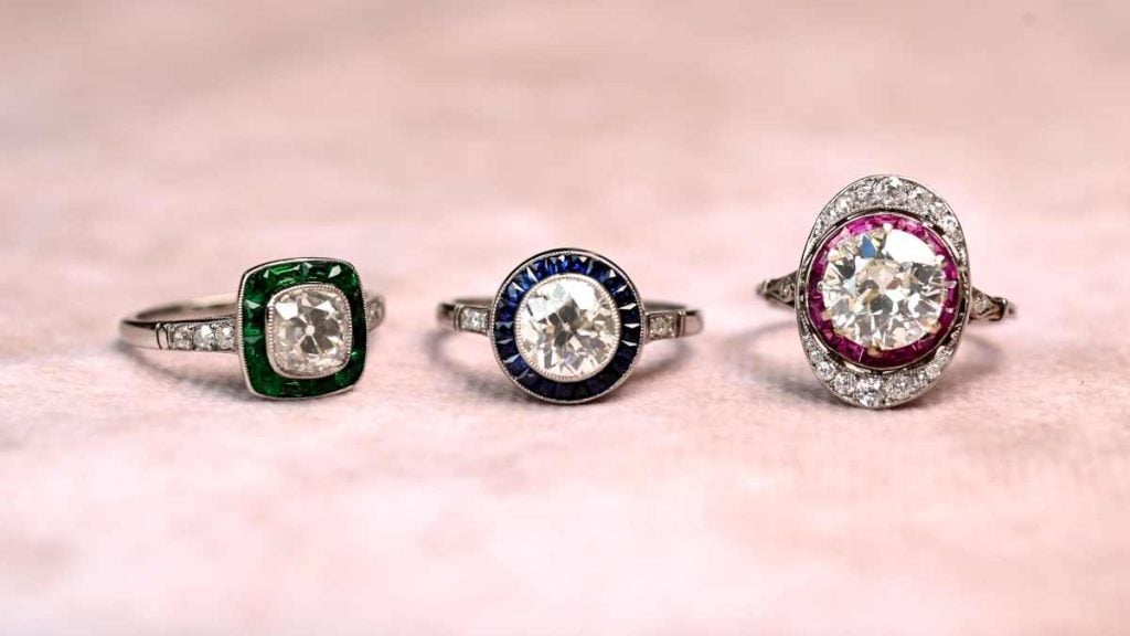 Yellowish Diamonds with colored halo rings