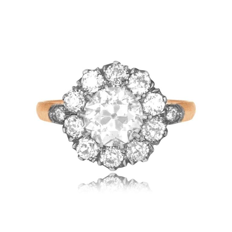 GIA 1.50ct Old European Cut Diamond Cluster Monaco Ring