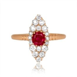 Gia center ruby stone 0.64 carats with diamonds in navette design Alcova Ring 15864