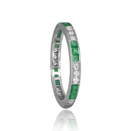 diamond and emerald alternating designed band with milgrain Eldora Band 15875