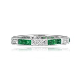 alternating three emerald and three diamond platinum Eldora Band 15875