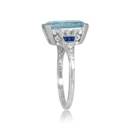 5.29 carat Emerald Cut Aquamarine Platinum Holt Ring 15879
