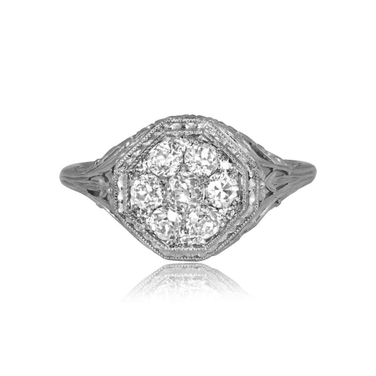 Engraved Center Diamond Cluster Walworth Ring