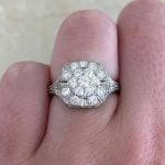 Old European Cut Diamond Center Cluster on Platinum Finger f2 15882