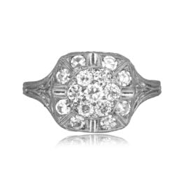 0.51 total carat weight of center cluster with square halo and intricate work Deloit Ring 15882