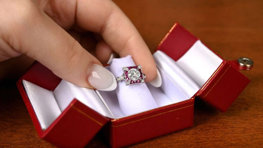 F Color Diamond Engagement Ring in Red Box