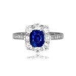 1.66 carat center kashmir sapphire cushion cut with diamonds Collingswood Ring HER058