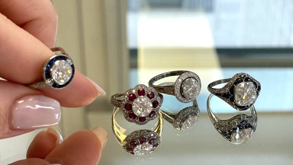 L Color Diamond Engagement Rings on Table