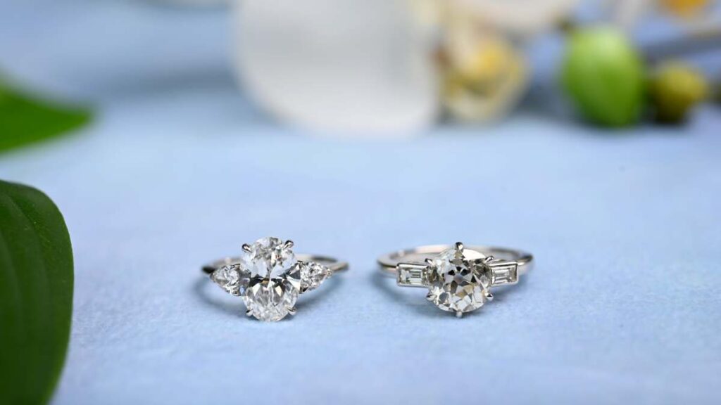 Oval Cut diamond ring near old European cut ring Yellower Diamonds