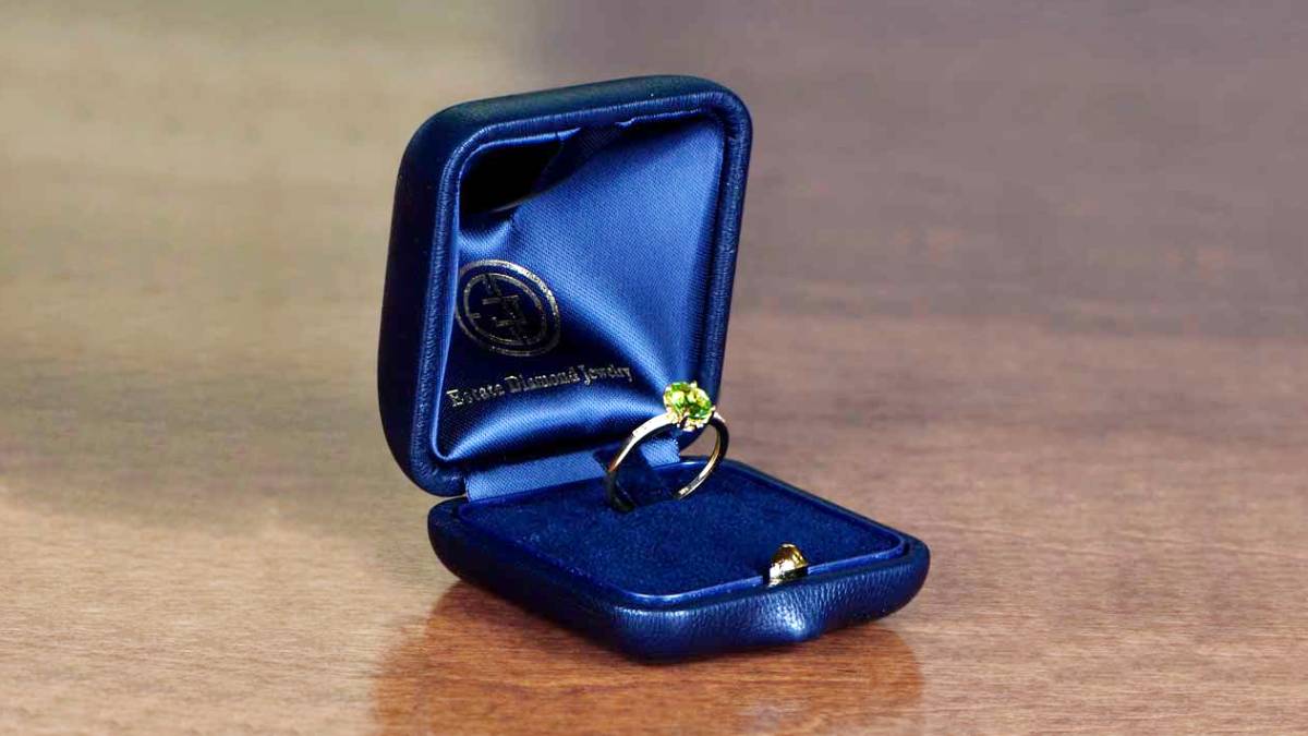 Peridot and Diamond Birthstone Ring in EDJ Box