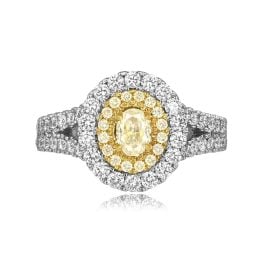 center oval cut yellow diamond with a double halo and split should Lerose Ring ROM01