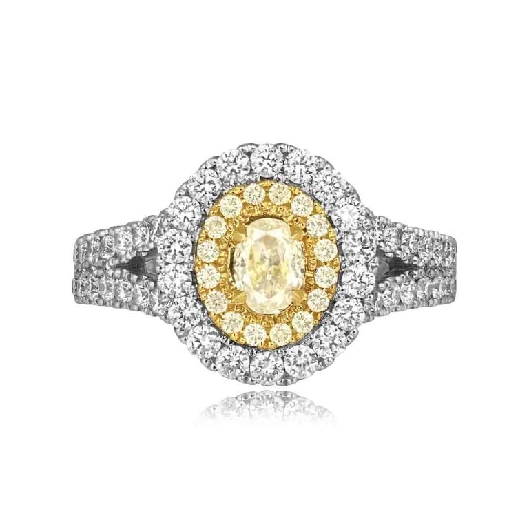 Yellow Oval Cut Diamond Double Halo Lerose Ring