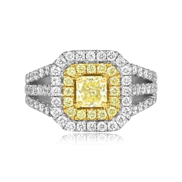 Radiant Cut Yellow Diamond Double Halo Falco Ring