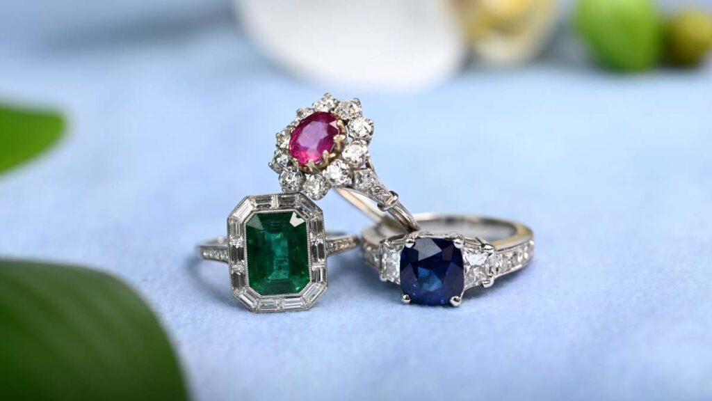 Ruby ring emerald ring and sapphire ring from EDJ