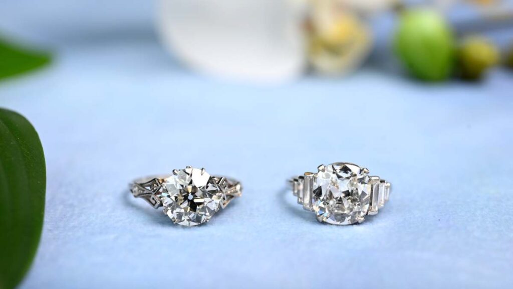 Two large carat diamond engagement rings with clarity differences