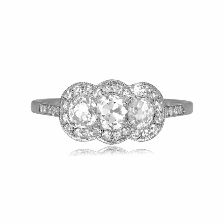 Three Stone Diamond Halo Hartland Ring