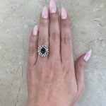 Vintage Oval Sapphire and Diamond Bethera Ring Hand Picture f1