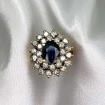 1.08ct oval cut center sapphire stone with double diamond halo White Backdrop f5 15811