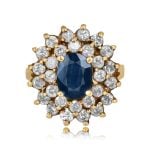 1.08 carat center oval cut sapphire with diamond cluster Bethera Ring 15811