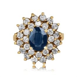 1.08 carat center oval cut sapphire with diamond cluster Bethera Ring 15811