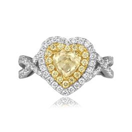 heart shaped center yellow diamond with double halo Tallega Ring Rom68