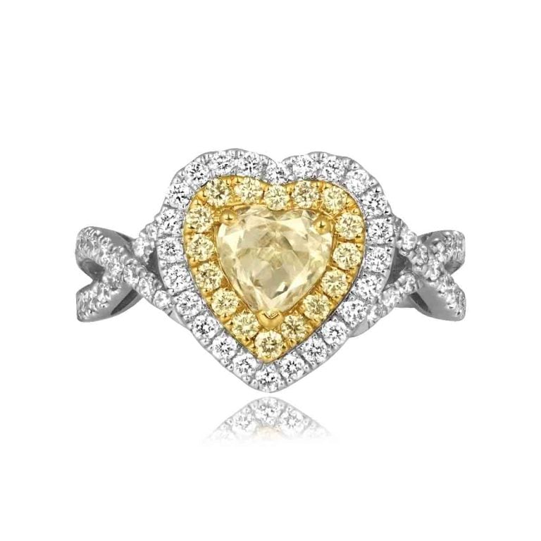 Heart Shaped Yellow Diamond Double Halo Tallega Ring