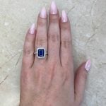 Sapphire Center with Double Halo Aldine Ring Hand Picture f1 15891