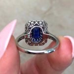 emerald-cut Sapphire Center Bezel-Set in platinum Back View f6 15891