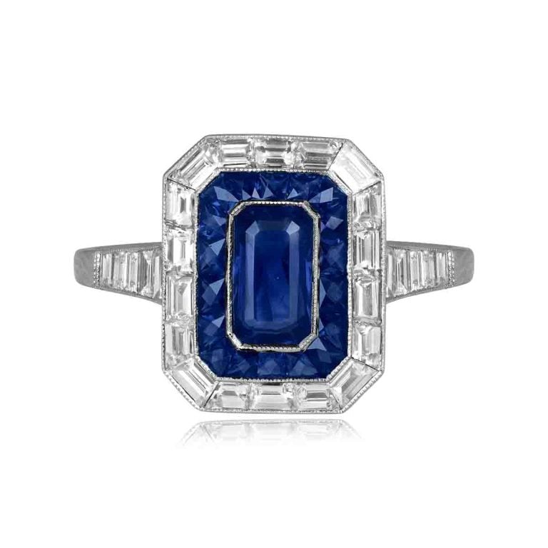 Double Halo GIA Burma No-Heat Sapphire Willowstone Ring