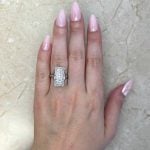 elongated ring with shared-prong Old European cut diamonds Hand f1 15893