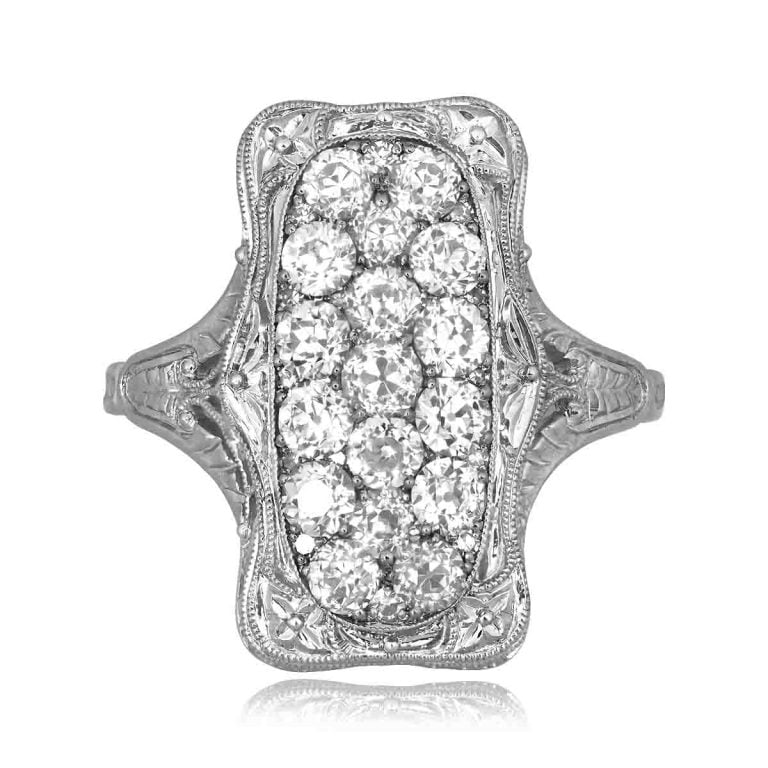 Old European Cut Diamond Elongated Platinum Barclay Ring
