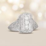 Three-Stone Diamond Elongated Platinum Plainville Ring 15895 artistic photo