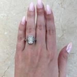 Three-Stone Elongated Diamond Engagement ring Hand Picture f1 15895