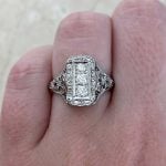 Front Finger View Diamond on Platinum Plainville Ring f2 15895