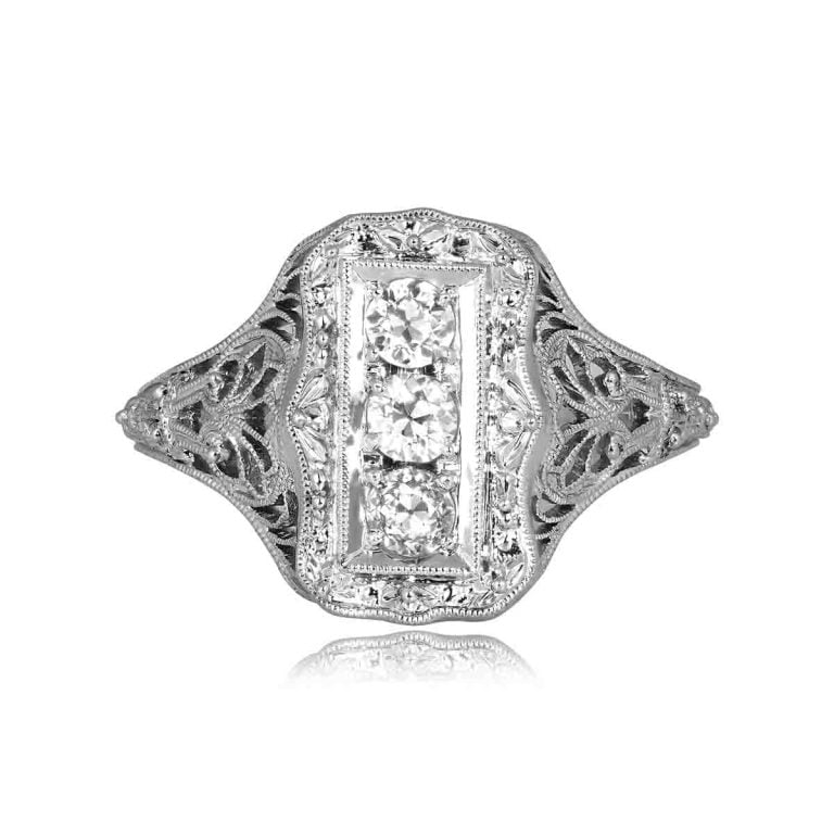 Three-Stone Diamond Elongated Platinum Plainville Ring