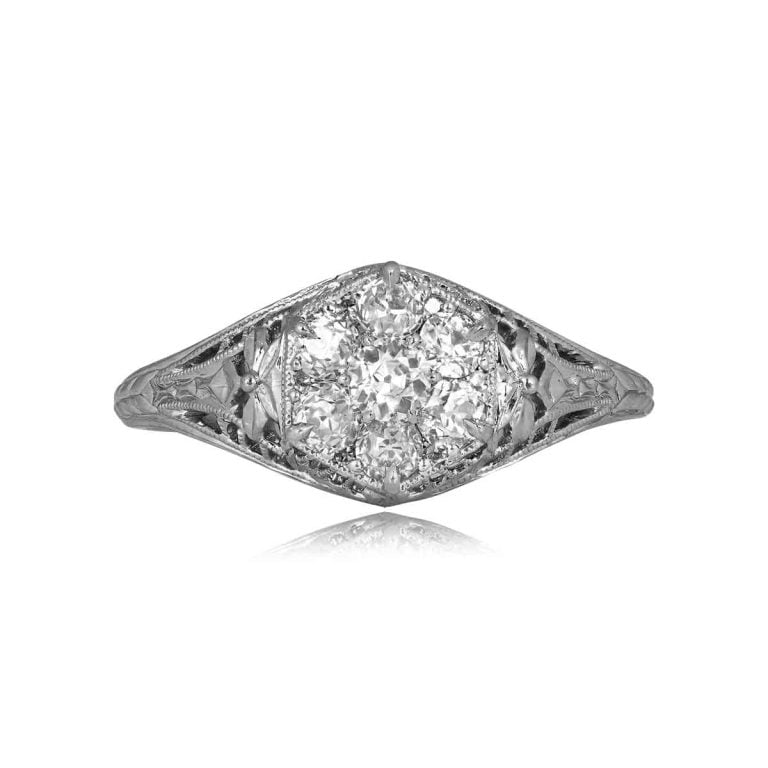 Center Cluster Diamond Platinum Filigree Lyme Ring