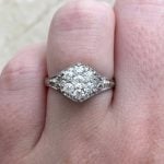 Floral Diamond Cluster on Platinum Engagement Malcolm Ring Finger f2 15902