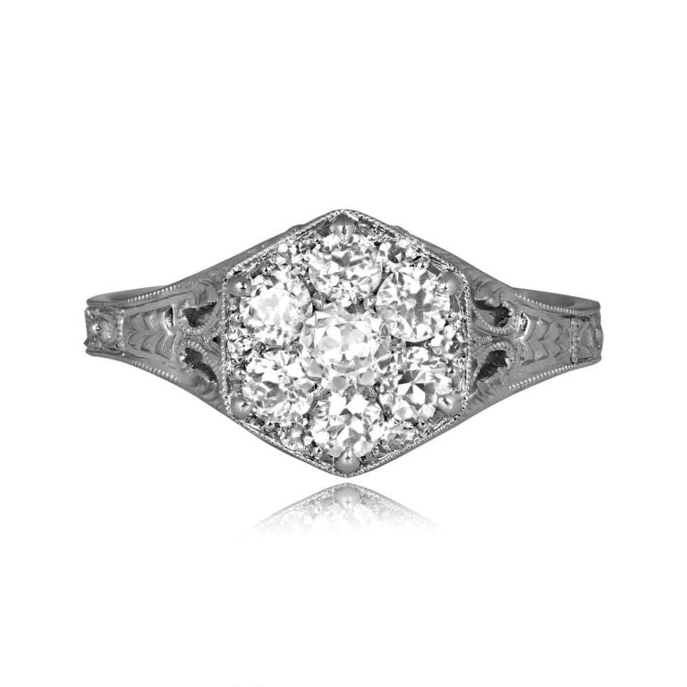 Center Diamond Cluster Platinum Filigree Malcolm Ring