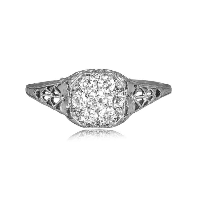Platinum Center Diamond Cluster Marlton Ring