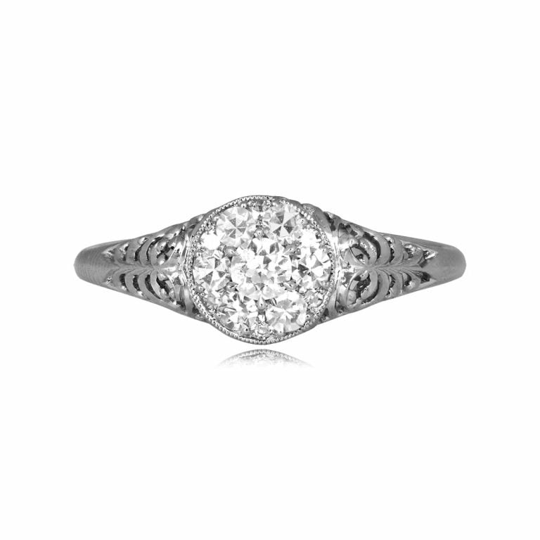 Platinum Filigree Center Diamond Cluster Trappe Ring