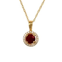0.54 carat center ruby with diamond halo yellow gold Evington Necklace 15921