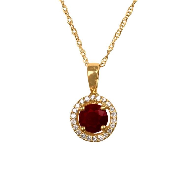 Round Ruby with Diamond Halo Evington Necklace