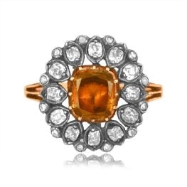 georgian era ring with center topaz and floral diamond design Carsley Ring 15931