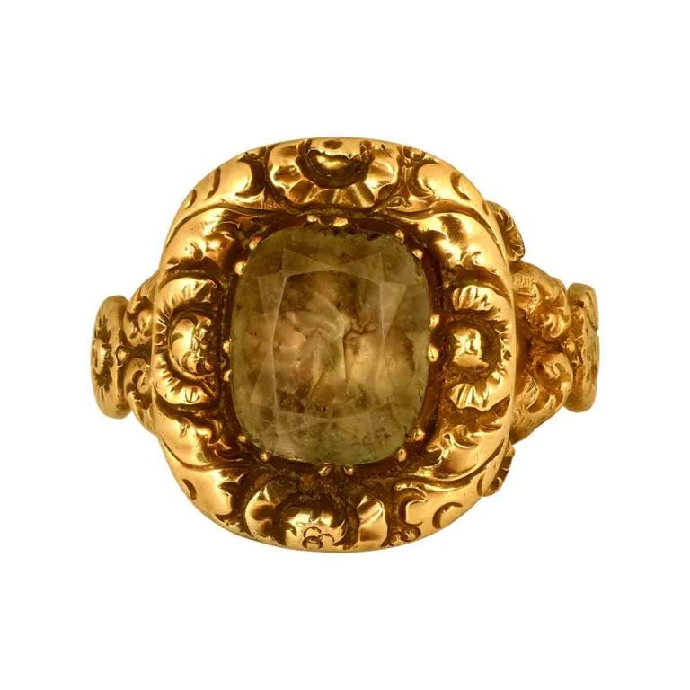 Georgian Topaz Engraved Vanceboro Ring, Circa 1780