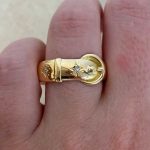 Gold Band Set with Two Diamonds Finger View Circa 1880 f2 15934