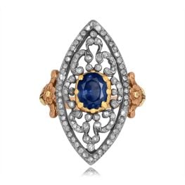Georgian Era GIA certified Sapphire Navette design Merritt Ring 15937