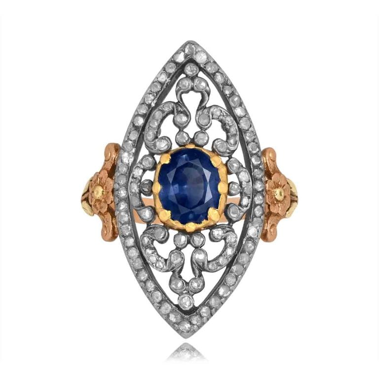 Georgian Era GIA Sapphire Navette Merritt Ring, Circa 1815